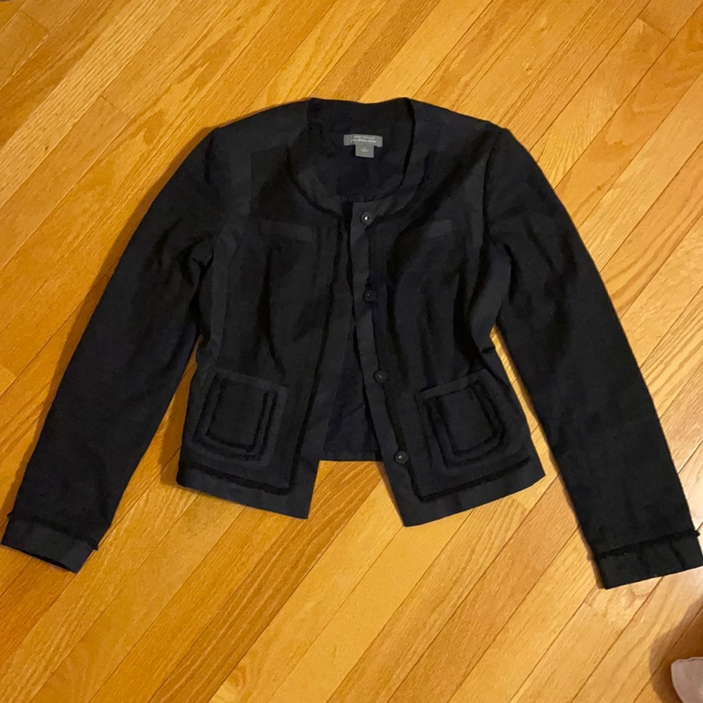 Navy blazer crew neck with fringe details